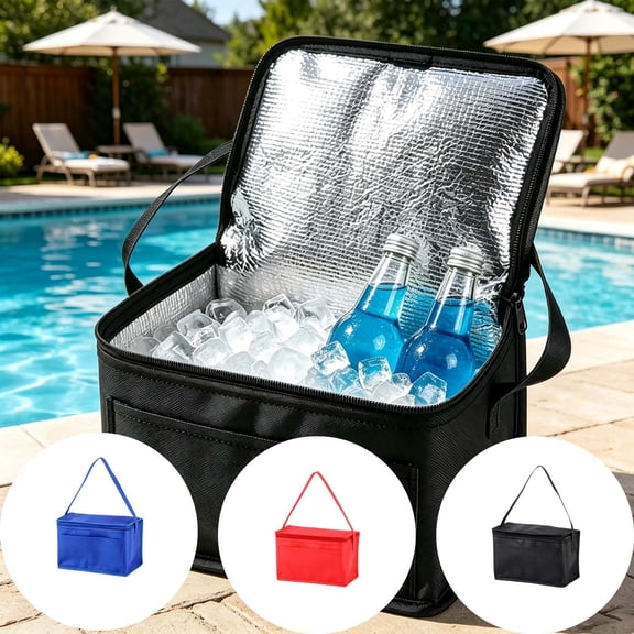 Dongrere Portable Insulated Cooler Bag, Aluminum Lining Lunch Tote, Collapsible Lunch Box for Pool Picnic Beach Outdoor Use, 5.5x11x6.7 Inch, Black