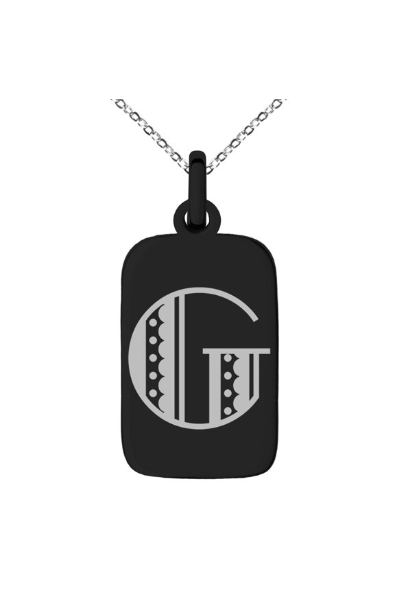 Stainless Steel Letter G Initial Metro Retro Monogram Engraved Small Rectangle Dog Tag Charm Pendant Necklace