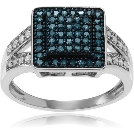 Brinley Co. Women's 3/4 Carat T.W. Round Cut Blue and Whited Diamond Sterling Silver Square Fashion Ring