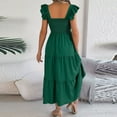 thumbnail image 2 of Riforla 2024 Summer Solid Color Waist Square Neck A Line Long Skirt with Hems Peephole Dresses for Women Green M, 2 of 9