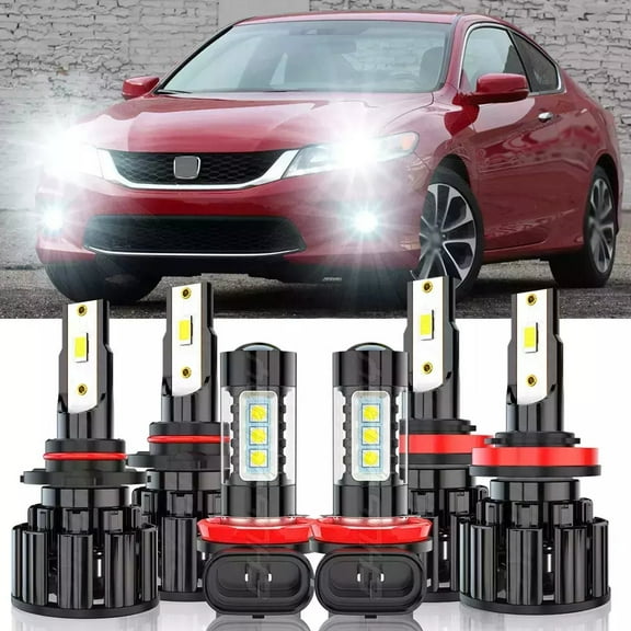 For Honda Accord 2013 2014 2015 - 6Pcs LED Headlight High Low Beam Fog Light Bulbs Kit 6000K White