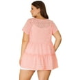 thumbnail image 4 of Unique Bargains Tunique à Étages en Dentelle à Col Rond à Manches Courtes pour Femme Grande Taille, Hauts Péplum Rose 2X, 4 of 6