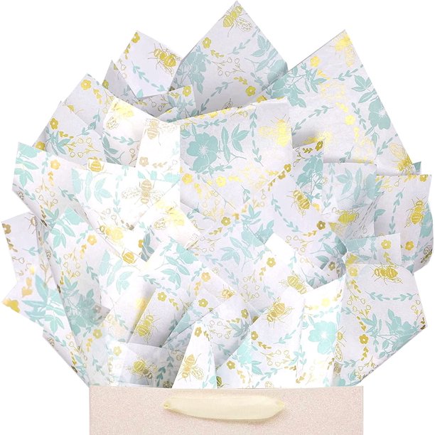 UNIQOOO 40 Sheets Metallic Gold Honey Bee Gift Wrapping Tissue Paper