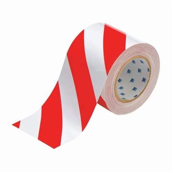 Brady Floor Tape,Red/White,4 inx100 ft,Roll 104378