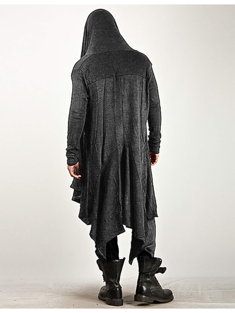 COOFANDY Long Hooded Cardigan Ruffle Shawl Collar Open Front