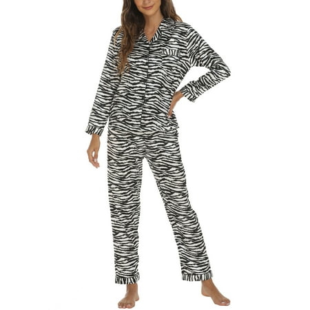 

Women 2pcs Satin Slik Pajamas Long Sleeve Button Up Lapel Shirt + Straight Leg Long Pants Sleepwear Loungewear