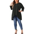 thumbnail image 2 of Agnes Orinda Plus Size Top for Women 3/4 Sleeve Buttons Crew Neck High Low Loose Fit Casual Tunic Tops Tee Shirts 1X Black, 2 of 5