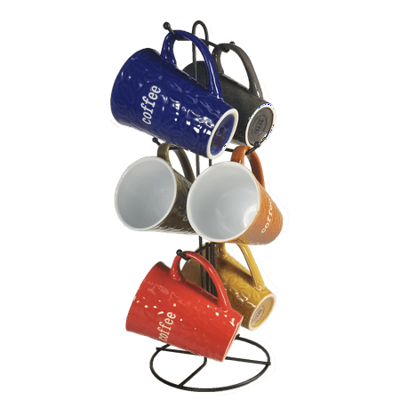 

House 2 Home 6 Pc. Ceramic Coffee Mug Set with Metal Stand 11.5 oz.