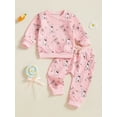 thumbnail image 3 of Toddler Baby Girl Easter Outfits 3 6 12 18 24 Months 2T 3T Rabbit Print Crew Neck Long Sleeve Tops Long Pants 2Pcs Clothes Set, 3 of 9