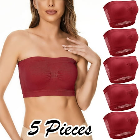 

Ykohkofe 5 Pieces Womens Non Padded Bandeau Sprots Bra Strapless Convertible Bralettes Basic Layer Top Bra