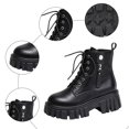 thumbnail image 5 of Rokment Black Chunky Combat Boots for Women Fall Winter Punk Trendy Casual Leather Platform Lug Soles Short Motorcycle Riding Ankle Booties, 5 of 7