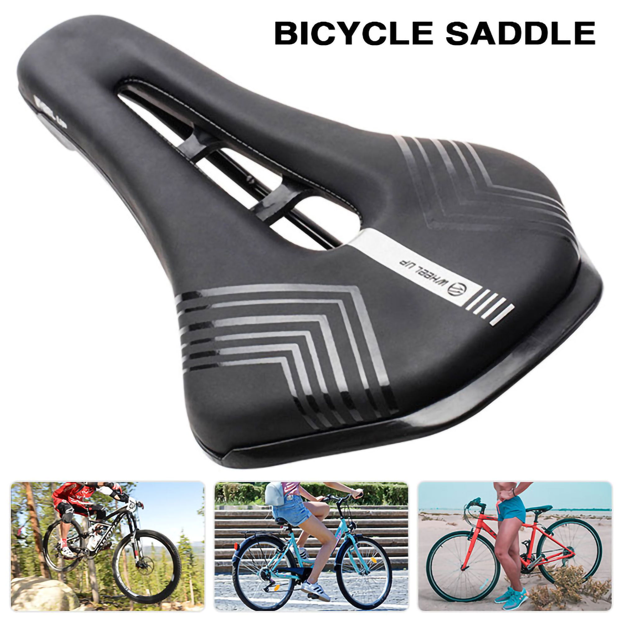 WHEEL UP Cycling Bicycle Leather Saddle Road MTB Bike PU Hollow Seat Cushion Pad
