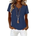 thumbnail image 5 of Homenesgenics Tops for Women Plus Size Short Sleeve V-Neck Eyelet Casual Shirt / Tops Blue M, 5 of 8
