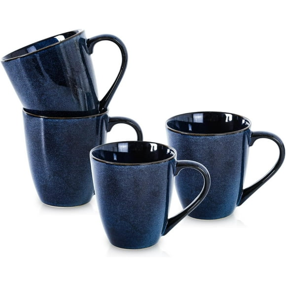 Coffee Mug Set, 12 Ounce, Set of 4, Ceramic Mug for Men, Women, Unique Glazed Mugs with Handle for Coffee, Tea, Milk, Cocoa, Cereal(blue)