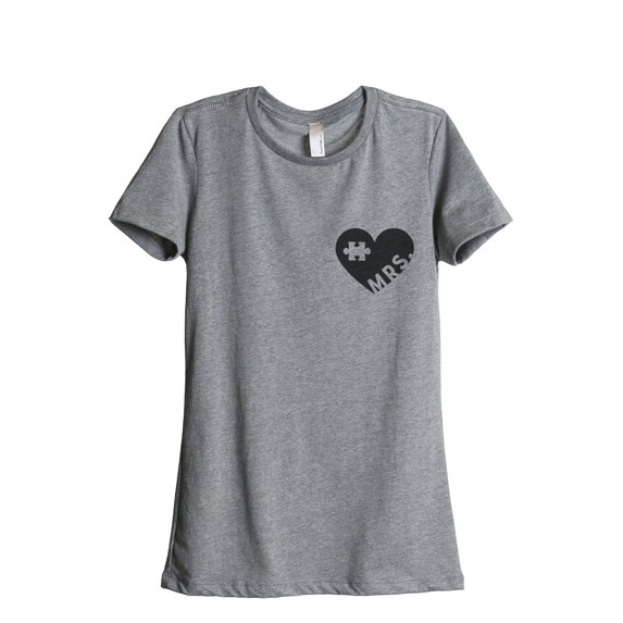 Thread Tank MRS Puzzle Heart Women's Relaxed Crewneck T-Shirt Tee Heather Grey Small