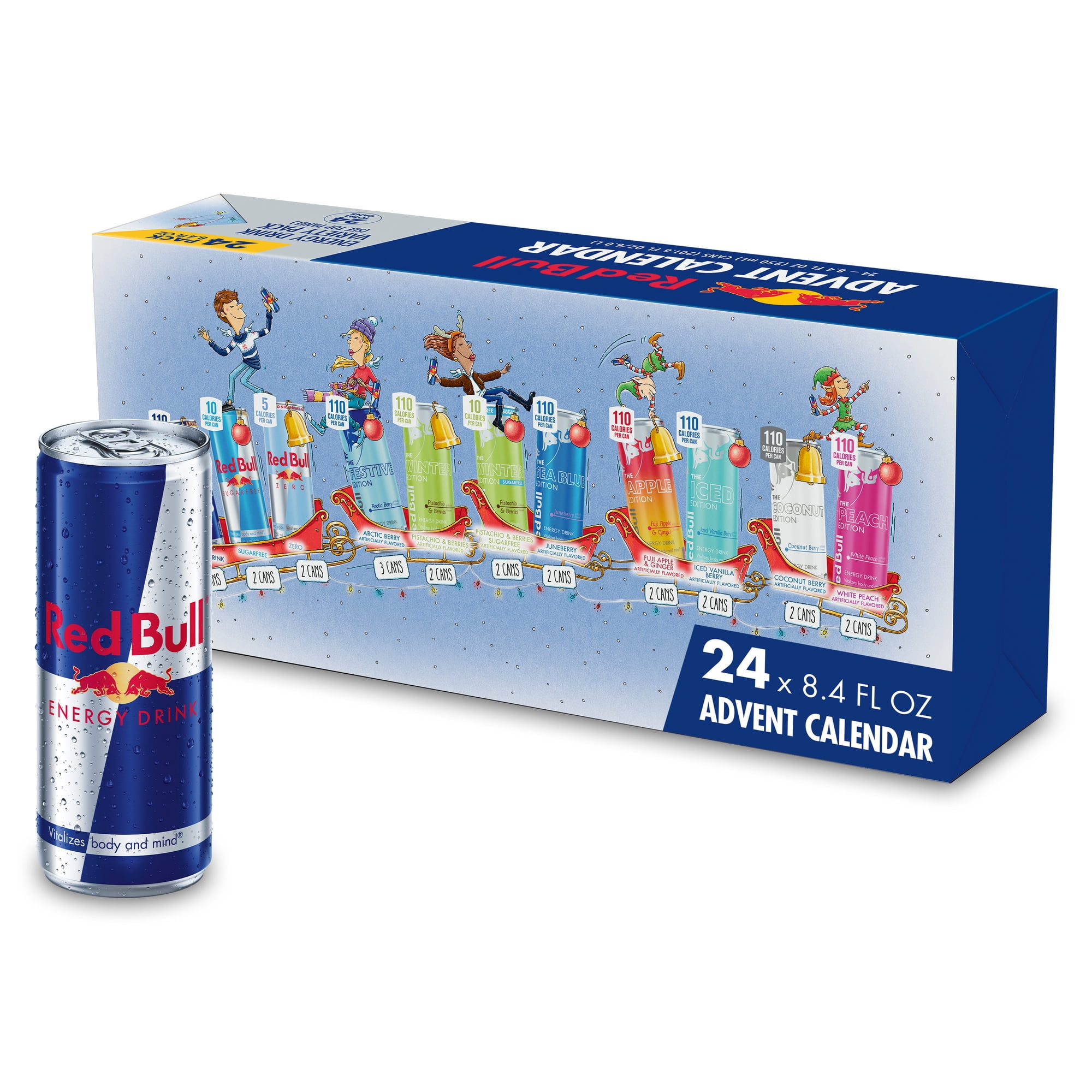 Red Bull Energy Drink Variety Advent Calendar Pack, with 80mg Caffeine, Taurine & B Vitamins, 8.4 fl. oz., Pack of 24 Cans