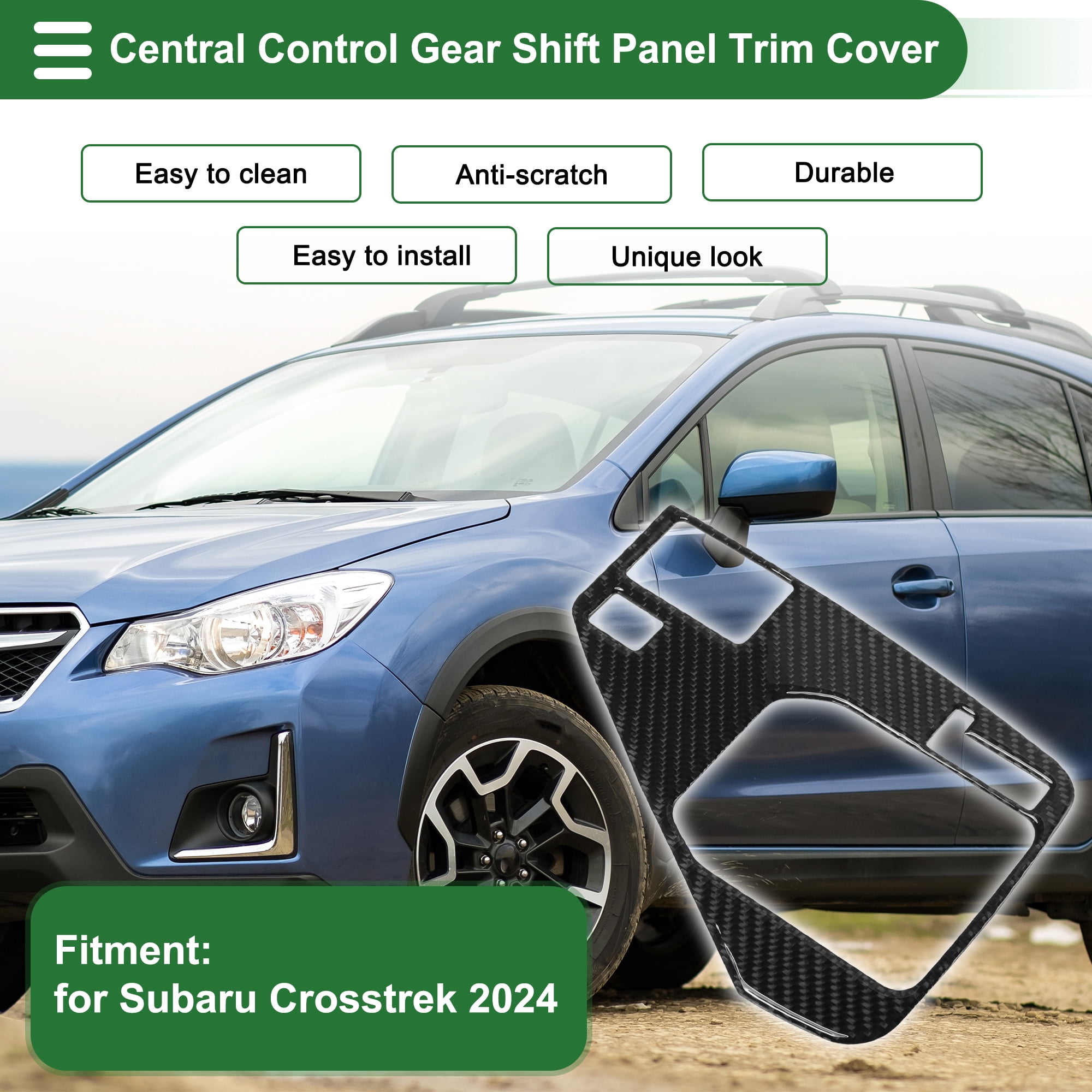 Unique Bargains Carbon Fiber Gear Shift Knob Button Cover for Subaru Crosstrek 2024 Console Gear Panel Decal Trim Sticker Interior Accessories Carbon Fiber Black
