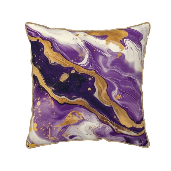 Xecao Purple Gold Marble Swirls Print Soft Velvet Decorative Throw Pillow Covers, Square Cushion Cases for Bed, Sofa, Living Room, Car, and Indoor Outdoor Use-16"x16"