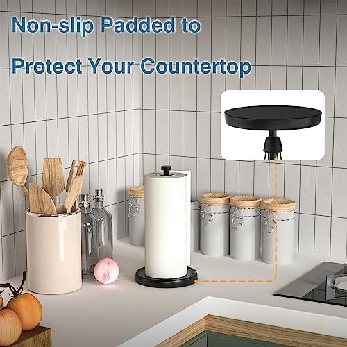 Stainless Steel Paper Towel Holder with Weighted Base and One-Handed Tear Ratchet Mechanism for Kitchen Countertop, Bathroom, or Farmhouse Decor