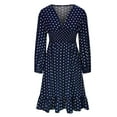 thumbnail image 6 of Usmixi Dresses for Women 2023 Fall Fashion Elastic Waist Loose Flowy Ruffle Swing A Line Midi Dresses Polka Dot Print Long Sleeve V-Neck Knee-Length Formal Dresses for Women Blue m, 6 of 7