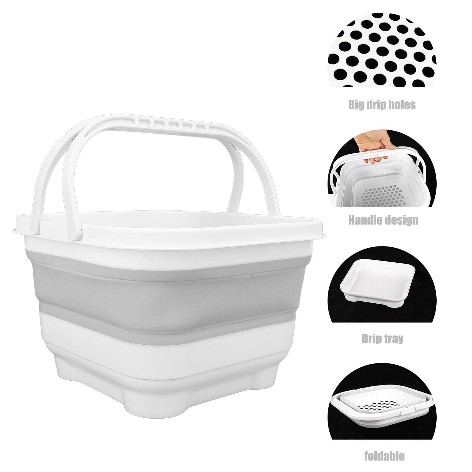 BIMZUC Foldable Bath Toy & Toiletry Storage Bin with Removable Base, Quick Drain, High Capacity, Cute Design – White & Grey