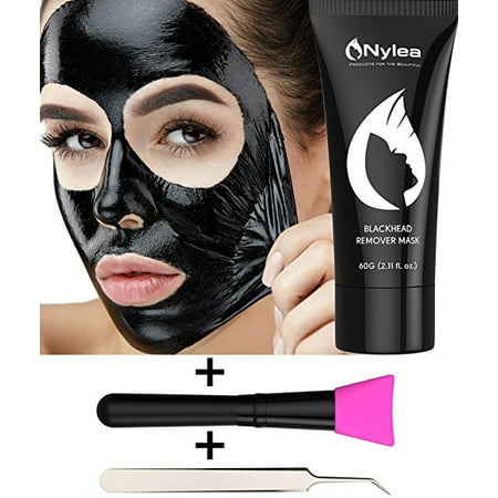 Nylea Blackhead Remover Set [Remove Blackheads] Charcoal Mask With Professional Brush & Tweezers - Black Face Mask For Deep Cleansing [removes Acne] Best Facial Mud Mask - Peel Off Extractor Tool (Best At Home Facial Peels For Aging Skin)