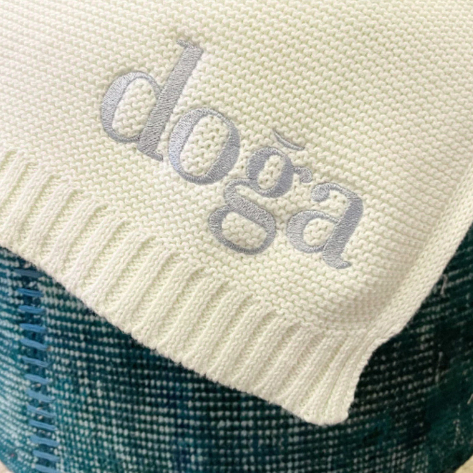Custom Embroidered Baby Knitted Blanket Soft Warm Nursery Swaddling Crib Receiving Cover for Toddler Boy Girl