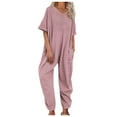 thumbnail image 1 of TrendOFT Combinaison Décontractée d'Été pour Femmes, Col en V, Manches Mi-Longues, Ample, Rose TTG, 1 of 1