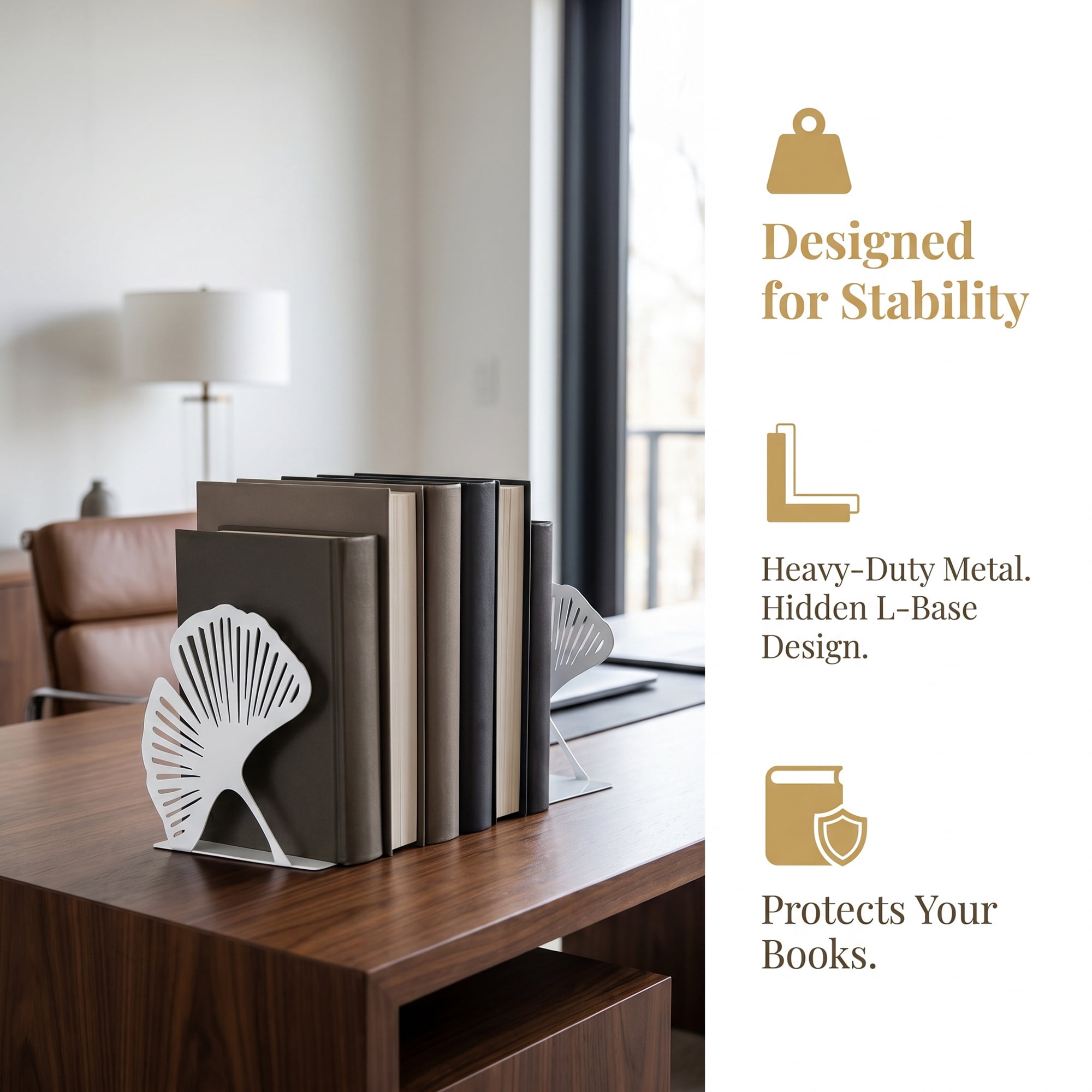 Unique Bargains Non-Skid Metal Bookends Leaf Design for Shelves White 4.9"x4.9"x4.9"