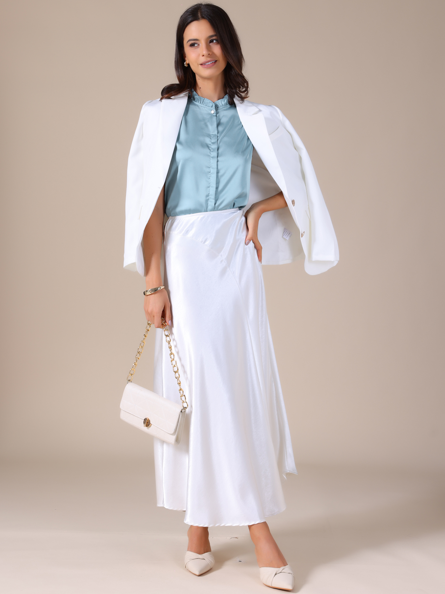 DARING DIVA Women's Satin Elegant Sleeveless One Button Office Blouse XS Bean Blue