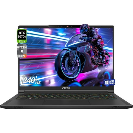 MSI Stealth A16 AI+ Gaming Laptop, AMD Ryzen AI 9 HX-370, 32 GB LPDDR5x RAM, 4 TB PCIe SSD, 16" QHD+ (2560x1600) 240Hz , Nvidia G-Force RTX 5070 Ti, RGB Backlit Keyboard, W11 Pro, Core Black