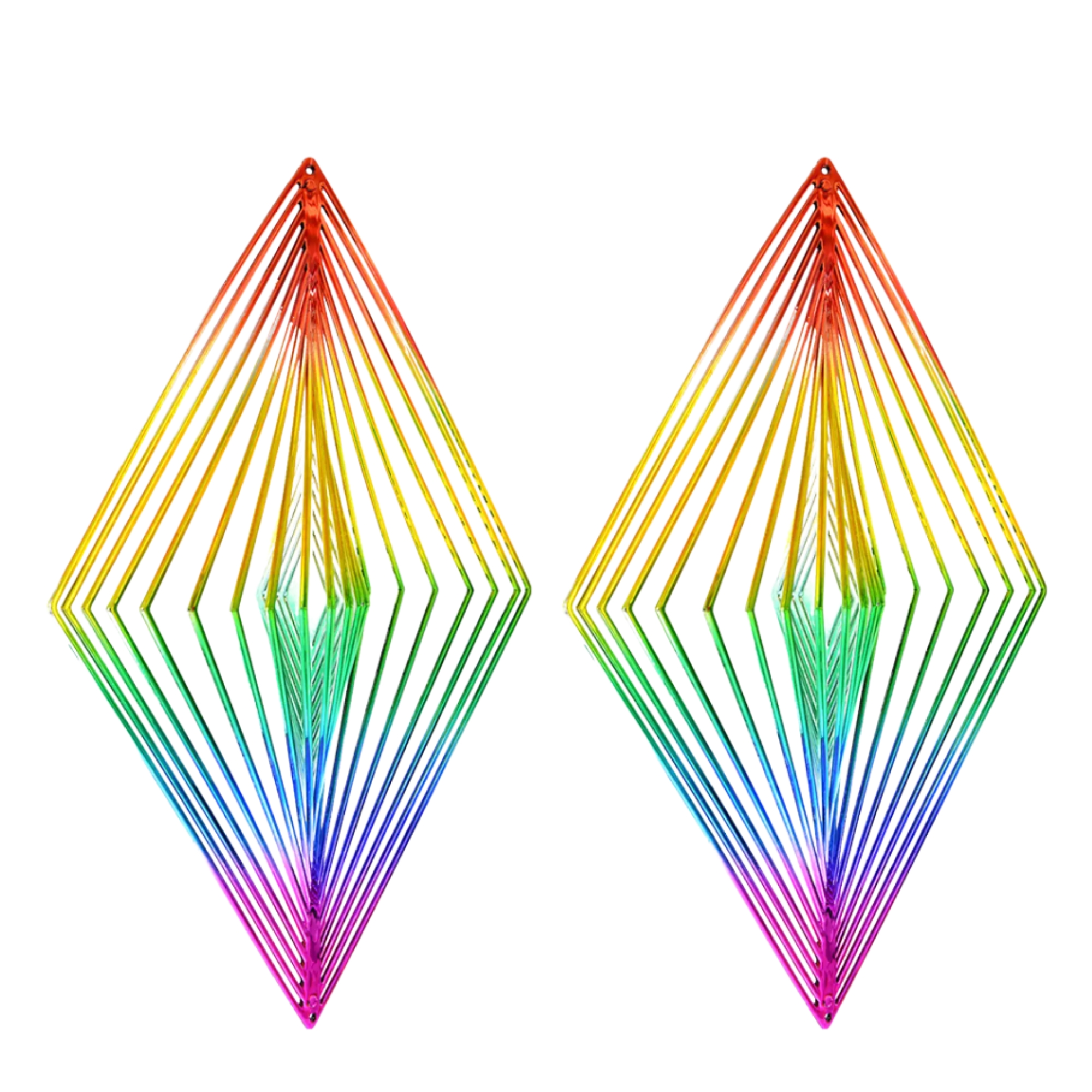 Rainbow Colored Plastic Wind Twisters, Diamond Shape 3D Wind Spinner