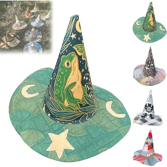 Jollup Halloween Witch Hat | Handcrafted Folk Art Hat, Adult Vintage Cottagecore Halloween Witch Hats, Renaissance Witchy Vibes