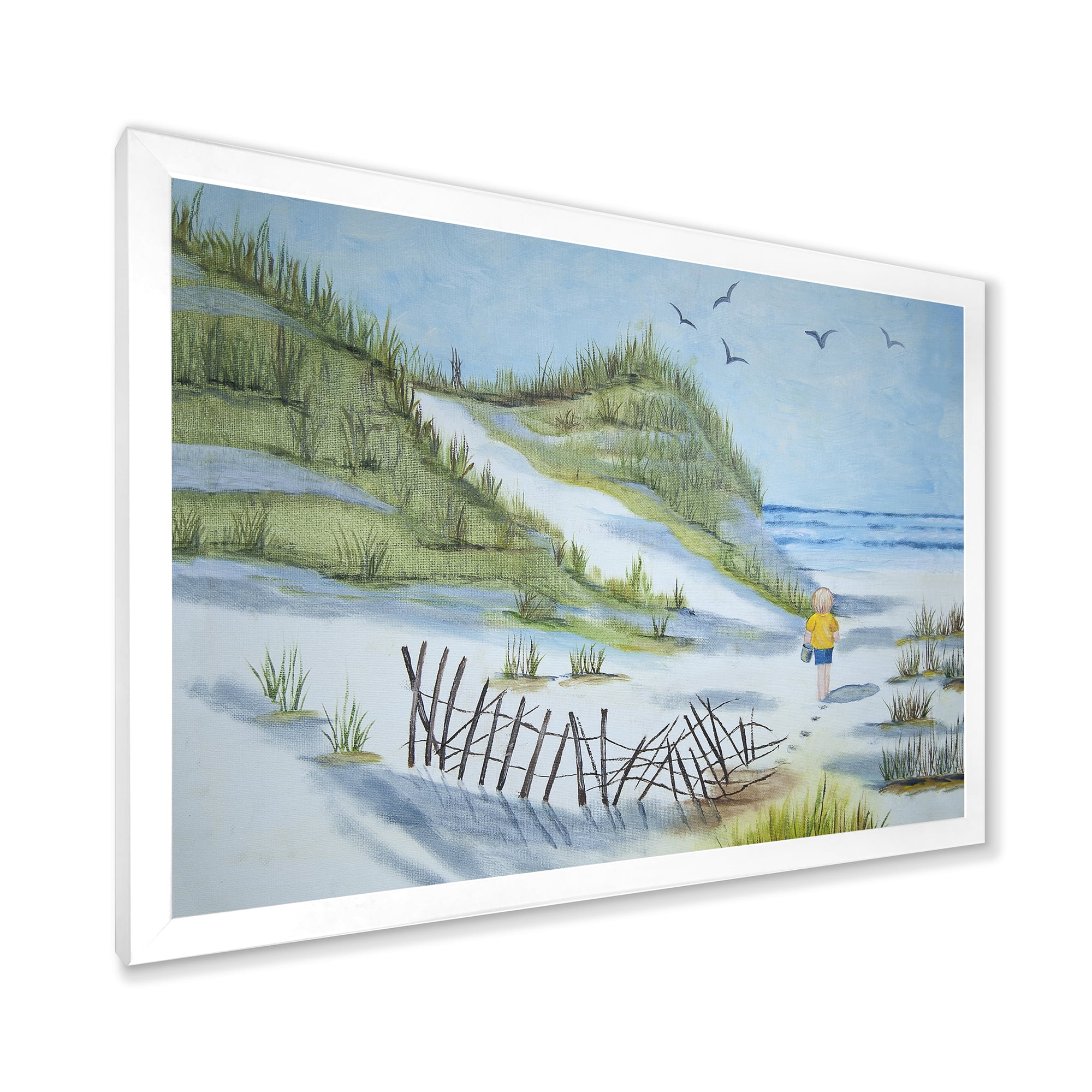 Designart 'Child Walking to The Beach' Nautical & Coastal Framed Art Print