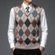 thumbnail image 1 of Middle Aged Men's Casual Vintage V-neck Sweater Tank Plaid Printed Patchwork Screw Thread Loose Jacquard Sleeveless Knitted Top, 1 of 5