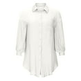 thumbnail image 3 of VSSSJ Women's Summer Button Down Long Sleeve Lightweight Blouse Dresses Solid Color Turn-Down Collar Loose Basic Shirt Mini Dress White XXL, 3 of 6