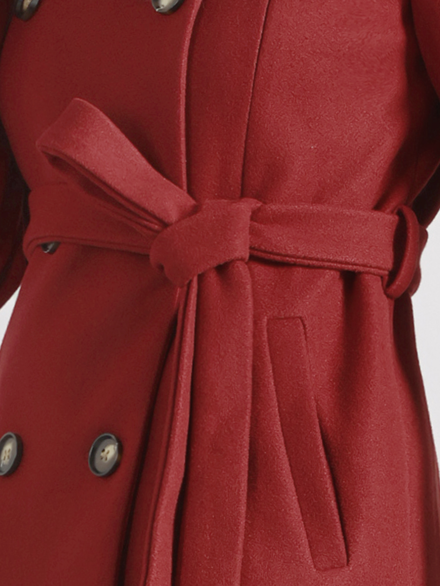 DARING DIVA Women's Double Breasted Slant Pocket Button Down Belted Coats Dark Red L