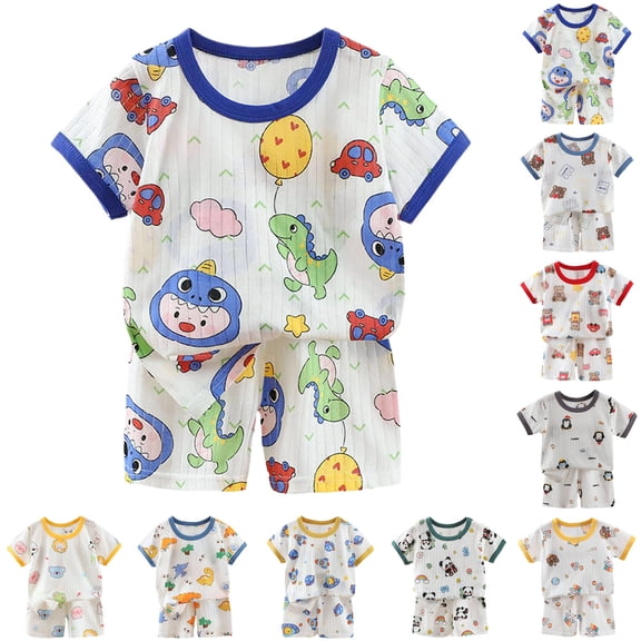 felwors Boys Short Pajama Set Two Piece Short Sleeve Toddler Pajamas PJ Sets for Boys and Girls - Adorable Pattern Summer Pajamas Shorts (2-3 Years,Blue)