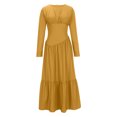 thumbnail image 3 of Women Dresses Fall Winter Round Neck Casual Trendy Elegant Loose Long Sleeve Tapered Waist Maxi Date Night Dressy Dresses for Curvy Women Yellow S-3XL, 3 of 5