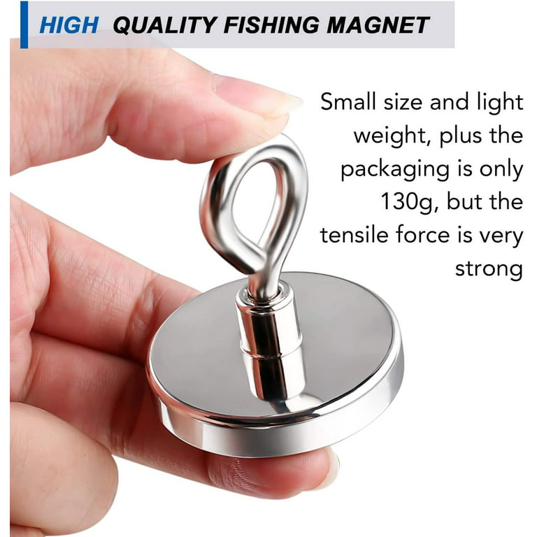 DIYMAG 2Pack 270 lbs(123 KG) Pulling Force Powerful Fishing Magnets,with  Countersunk Hole Eyebolt, Diameter 1.88 inch(48 mm), for Retrieving in  River
