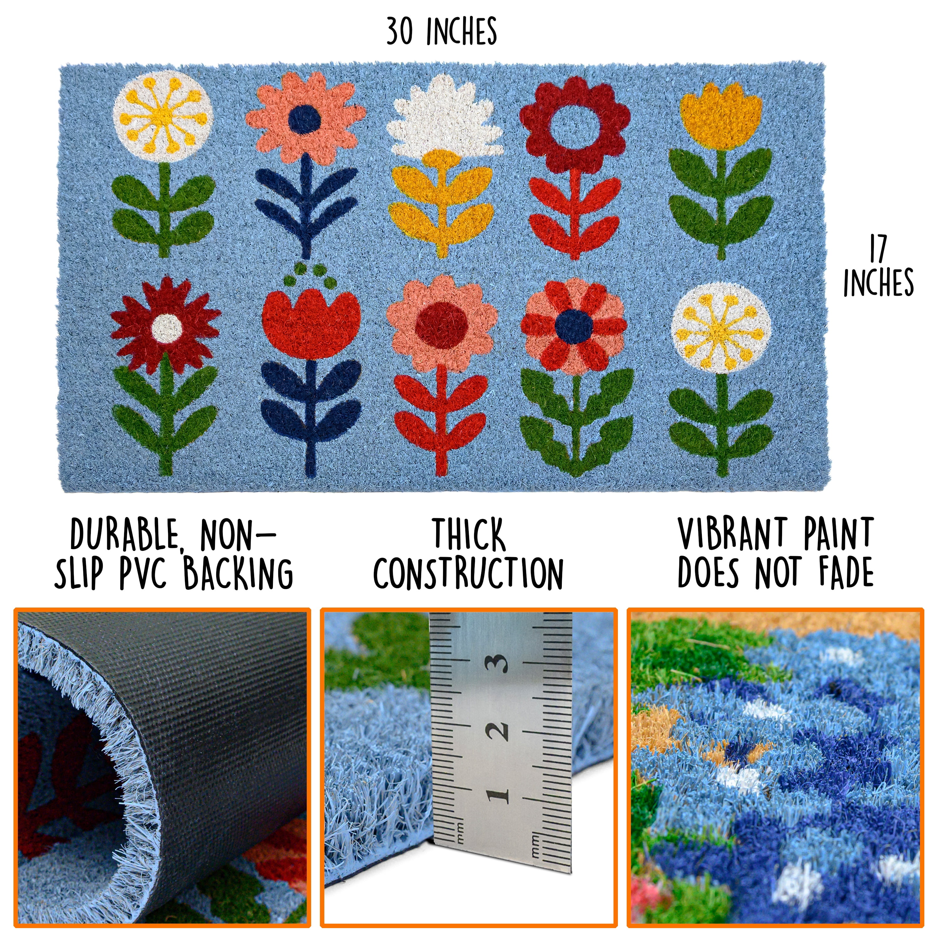 MAINEVENT Floral Coir Doormat 30x17 Inch, Spring Flower Outdoor Welcome Mat for Outside
