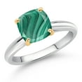 thumbnail image 2 of Gem Stone King 10K White and Yellow Gold Green Malachite Solitaire Engagement Ring for Women (3.00 Cttw, Cushion 8MM, Gemstone Birthstone, Available in Size 5, 6, 7, 8, 9), 2 of 4