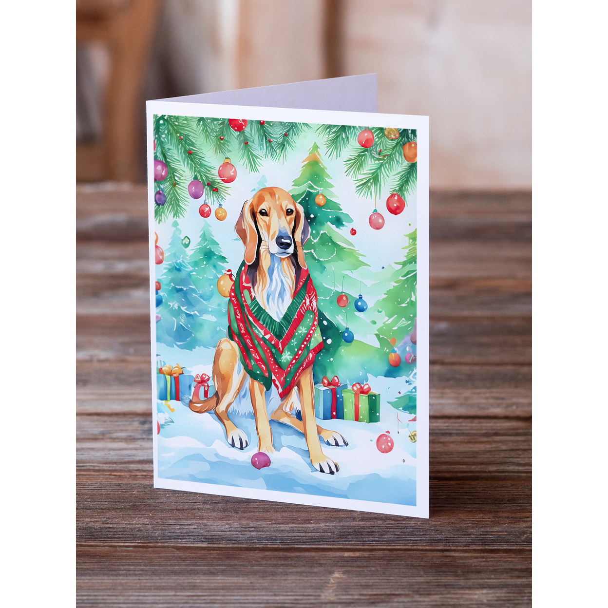 Saluki Christmas Greeting Cards Pack of 8 7 in x 5 in