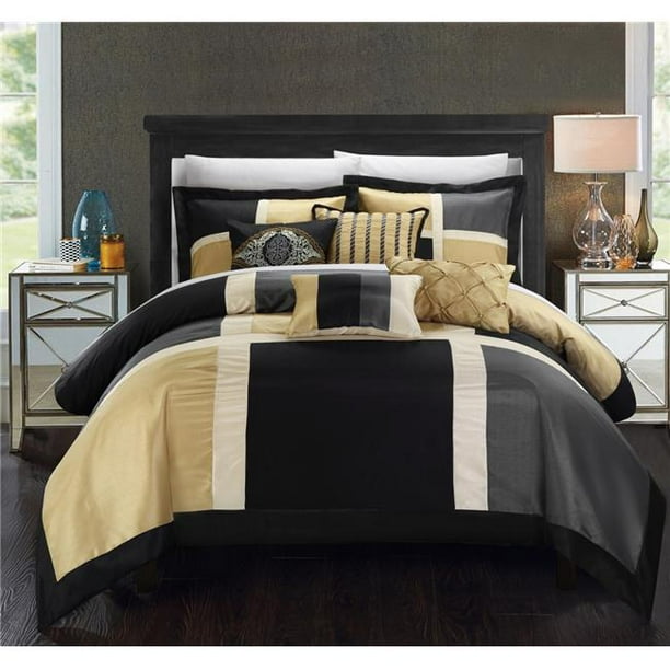 Gold Black And White Comforter Set / 7 Piece Jacquard Comforter set