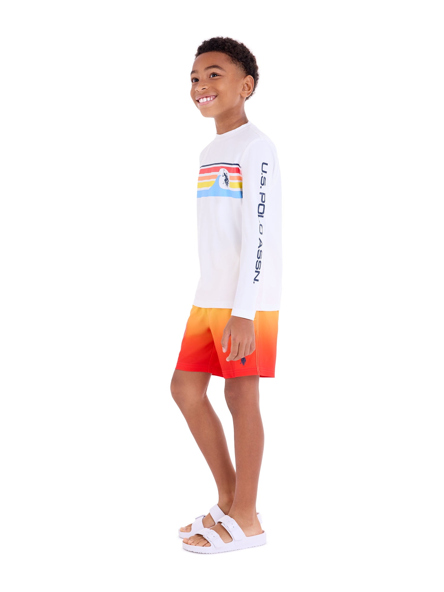 U.S. Polo Assn. Boys Long Sleeve Chest Stripe Rashguard, Sizes 4-18