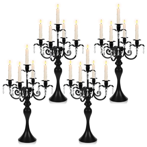 4 Pcs Black 20''Tall Crystal Pendant Taper Candle Holders/Stylish Candle Stands/Candlesticks Holder/Candelabra for Home Decor, Weddings/Parties/Elegant Dining Table Centerpiece