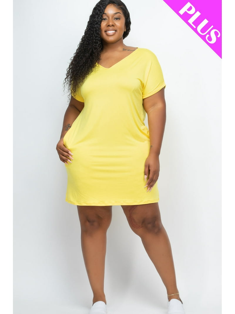 Mini Dress with Cap Sleeves and Pockets in Plus Size