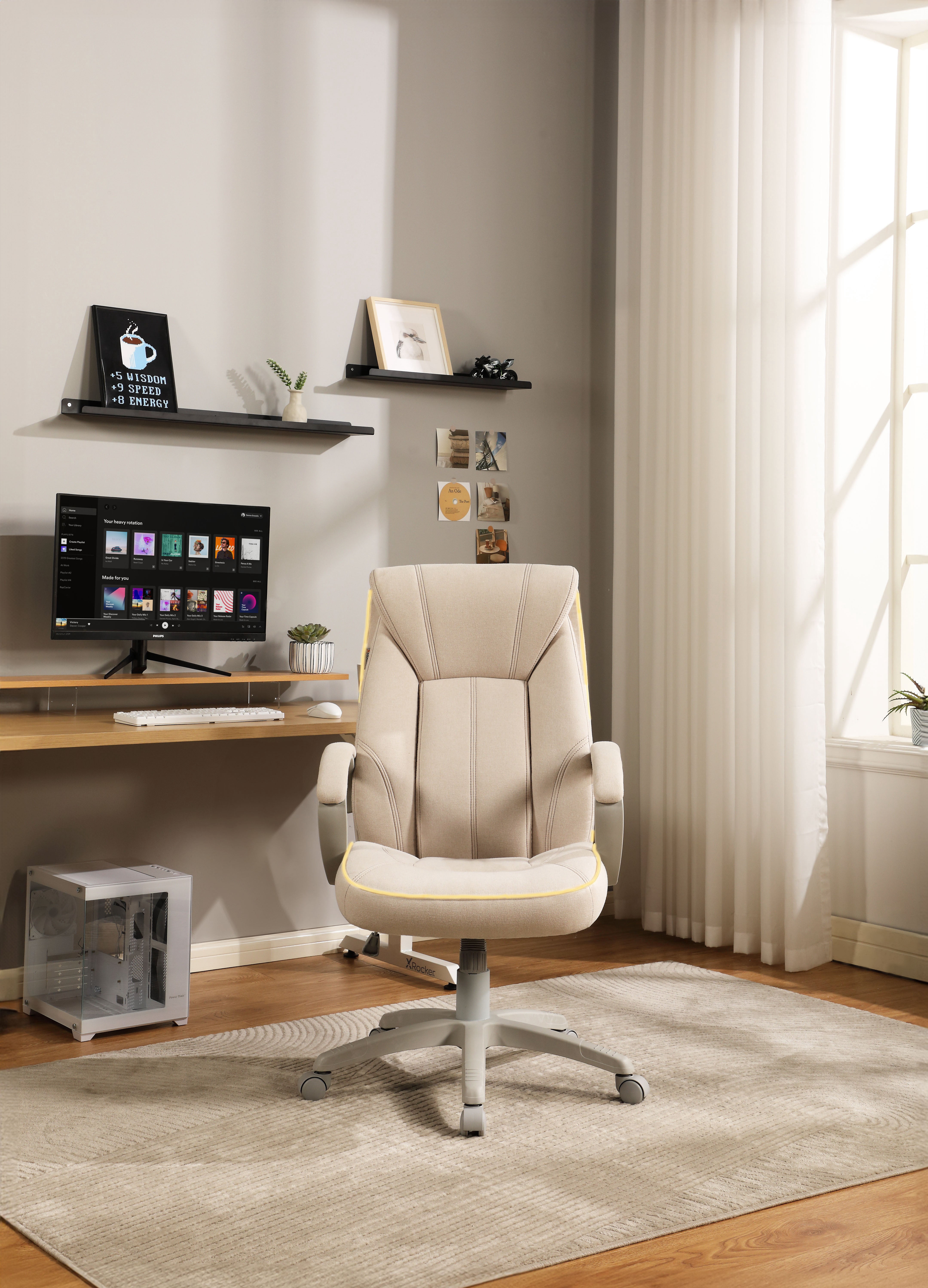 X Rocker Lucent PC Gaming Chair with LED Lighting, Cream