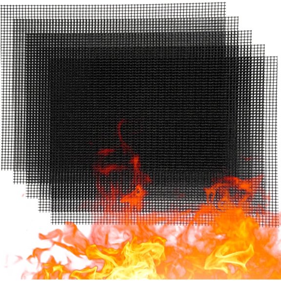 BBQ Mesh Grill Mat - 5 Pcs Barbecue Grill Sheet Liners, Grilling Mats for Outdoor, Grill Sheets, Reusable and Easy to Clean-Works on Electric Grill, Gas, Charcoal, Non-Stick, Black,12x16 in