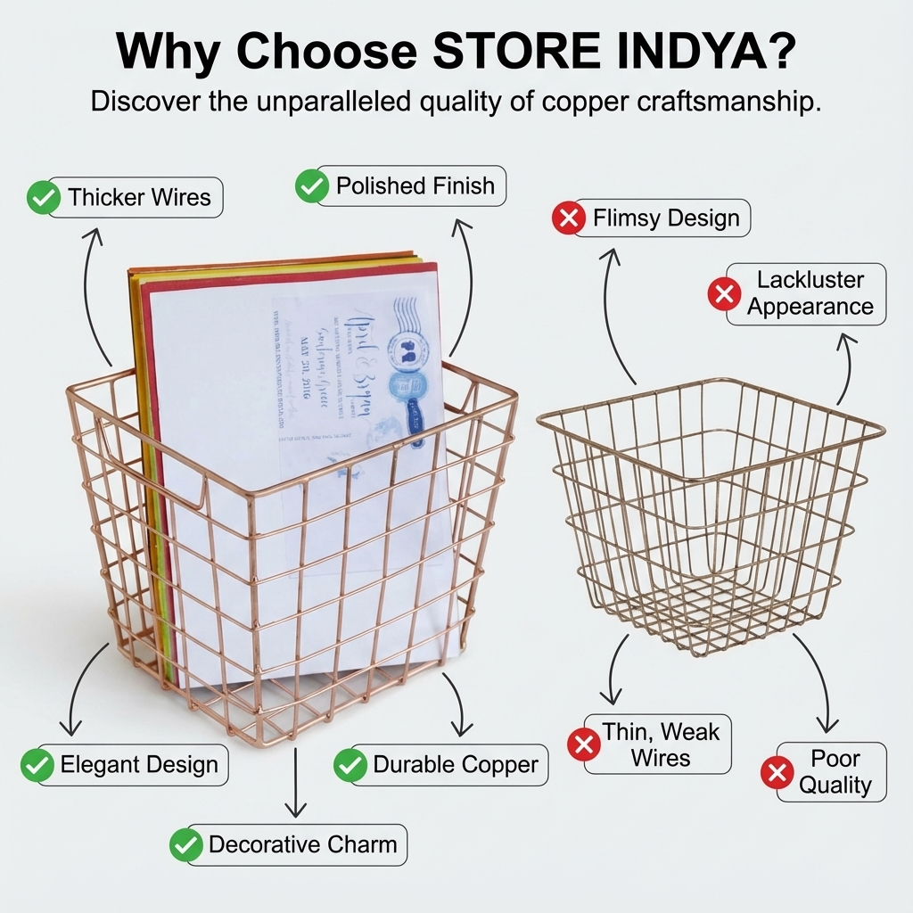 STORE INDYA storeindya Thanksgiving Gifts Wire Basket for Storage Pantry Square Organizer Wire Mesh Baskets Large Organizing Flower Girl Basket Stackable Bins (Copper Cube Collection)